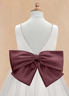 Azazie Seline Flower Girl Dresses Ivory Sangria A-Line Bow Tulle Dress image9