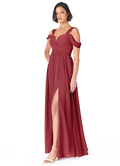 Azazie Lianne Bridesmaid Dresses Pomegranate A-Line Off the Shoulder Chiffon Dress image3