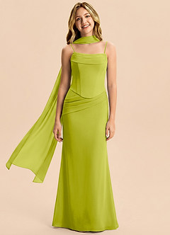 Azazie Sorrel Junior Meerjungfrau-Linie Plissee Chiffon Kleid Zitronengras image4