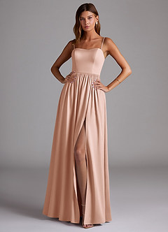Azazie Calianna Jurken voor bruidsmeisjes Converteerbaar Jurk van Stretch Satijn met A-Lijn Off the Shoulder Rosé Goud image1