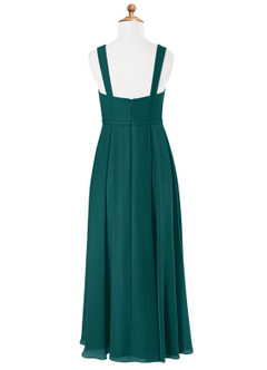 Azazie Simoan Junior Abito A-Line in Chiffon Scollo a Cuore Verde Pavone image5