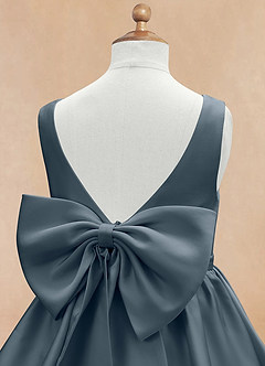 Azazie Margie Flower Girl Dresses Twilight A-Line Bow Stretch Satin Dress image7