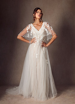 Azazie Renesmee Robes de mariée Robe Trapèze en Tulle Paillettes Diamant Nude image7