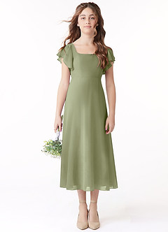 Azazie Bondi Junior Linia A Marszczony Szyfon Długość herbaty Młodsza druhna Sukienka image2