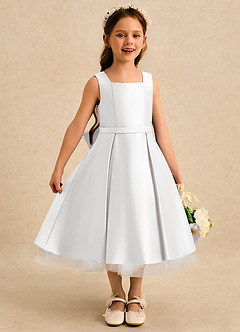 Azazie Josie Flower Girl Dresses White A-Line Pleated Matte Satin Dress image3