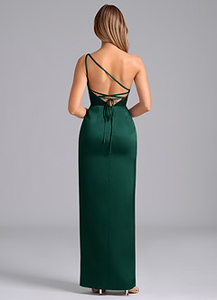 Azazie Naria Venta Final Vestido de Esmeralda de Satén Elástico de Corte Recto con Hombro unilateral image6