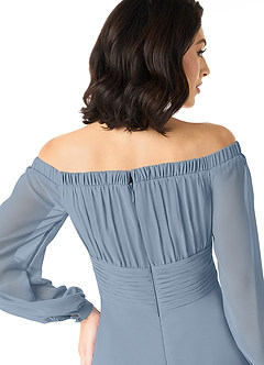 Azazie Rubina Bridesmaid Dresses Dusty Blue A-Line Long Sleeve Chiffon Dress image5