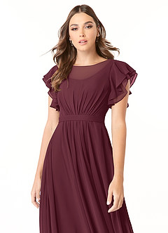 Azazie Daphne Modest Bridesmaid Dresses A-Line Ruffled Chiffon Floor-Length Dress image4