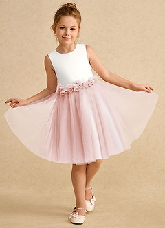 Azazie Louisa Flower Girl Dresses Ivory Blushing Pink A-Line Sleeveless Tulle Dress image4