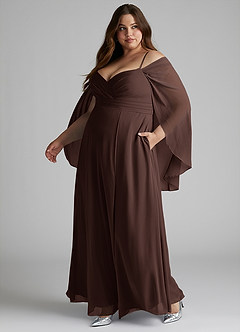 Azazie Cienna Bridesmaid Dresses Ganache A-Line Long Sleeve Chiffon Dress image10