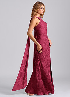 Azazie Kinsley Final Sale Burgundy Mermaid Pleated Floral Burnout Dress image3