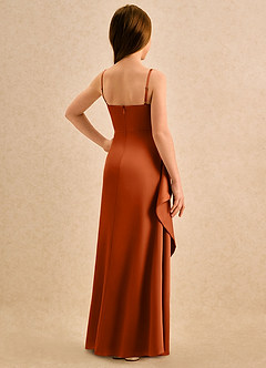 Azazie Cannoli Girls Formal Flower Girl Dresses Burnt Orange A-Line Pleated Stretch Satin Dress image2