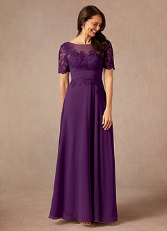 Azazie Raissa Final Sale Grape A-Line Lace Chiffon Dress image7