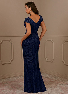 Azazie Roya Mother of the Bride Dresses Dark Navy Mermaid Ruched Floral Burnout Dress image3