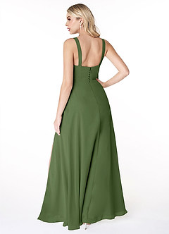 Azazie Jay Bridesmaid Dresses Olive A-Line Square Neckline Side Slit Chiffon Dress image2