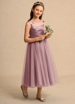 Azazie Snowball Girl Jurken voor bloemenmeisjes Baljurk Jurk van Tule Geplooid Stoffige Roos image6