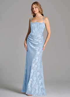 Azazie Ezrena Bridesmaid Dresses Pale Blue Mermaid Strapless Floral Burnout Convertible Dress image6