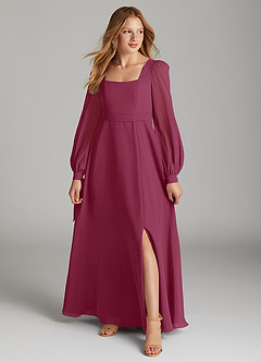 Azazie Leonia Junior Mulberry A-Line with Pockets Chiffon Dress image1