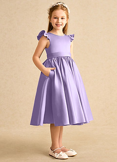Azazie Dumpling vestidos de niña de las flores Vestido de Lila de Satin Mate de Corte en A con Lazo image3