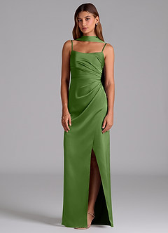 Azazie Calandra Brudtärnklänningar Klä av A-Linje i Stretch Satin Plisserad Basilika image3