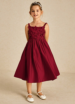 Azazie Midge Flower Girl Dresses Burgundy A-Line Bow Matte Satin Dress image1