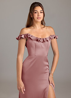 Azazie Callie Bridesmaid Dresses Dusty Rose A-Line Ruched Stretch Satin Convertible Dress image8
