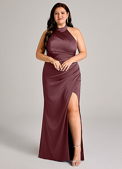 Azazie Jemma Bridesmaid Dresses Sangria Sheath Pleated Stretch Satin Dress image7