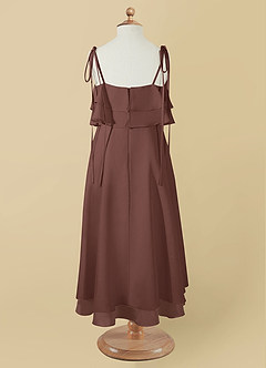 Azazie Temi Flower Girl Dresses Espresso A-Line Spaghetti Strap Chiffon Dress image11