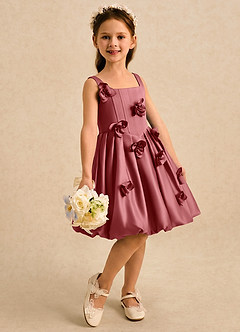 Azazie Lillian Flower Girl Dresses Antique Rose Ball-Gown Pleated Matte Satin Dress image4