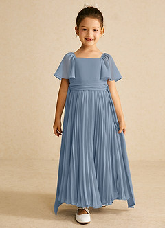 Azazie Bun Bun Blumenmädchenkleider A-Linie Plissee Chiffon Kleid Staubblau image3