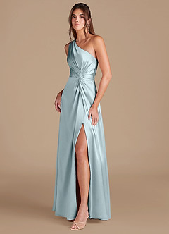 Azazie Brooke Jurken voor bruidsmeisjes Jurk van Metaalachtig Satijn met A-Lijn One-Shoulder De Nevel image4