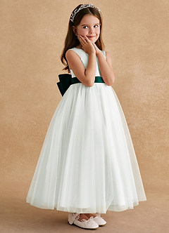 Azazie Cookie Flower Girl Dresses Ivory Pine A-Line Bow Tulle Dress image3