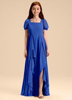 Azazie Priya Junior Abito A-Line in Chiffon Blusa Blu Reale image3