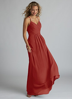 Azazie Haleigh Final Sale Burgundy A-Line Pleated Chiffon Dress image4