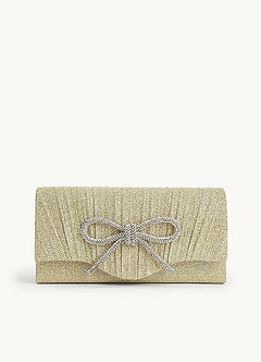 front Rhinestone Bow Pleated Flap Clutch