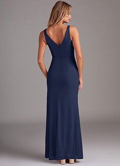 Azazie Leandra Bridesmaid Dresses Dark Navy Mermaid V-Neck Pleated Mesh Dress image2