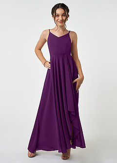 Azazie Collette Junior A-Linie Gestreift Chiffon Kleid Traube image1