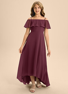 Azazie Maggie Junior Cabernet A-Line Off the Shoulder Chiffon Dress image5