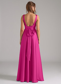 Azazie Kora Bridesmaid Dresses Fuchsia A-Line Pleated Stretch Satin Dress image5