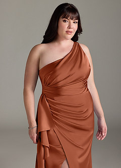 Azazie Maive Bridesmaid Dresses Cedar Rose Sheath Ruched Stretch Satin Dress image11
