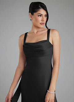 Azazie Piper Vestidos de damas de honor Vestido de Negro de Satén Elástico de Corte Sirena con Plisado image3