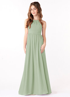 Azazie Jaylah Junior Dusty Sage A-Line Ruched Chiffon Dress image2