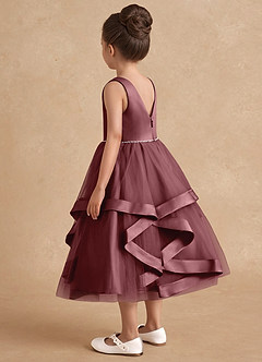 Azazie Posy Blumenmädchenkleider A-Linie Mit Perlen Tüll Kleid Wüstenrose image2