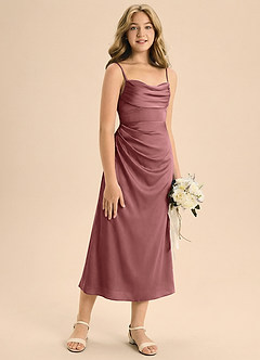 Azazie Mai Junior Vestido de Amatista de Satén Elástico de Corte Recto con Plisado image5