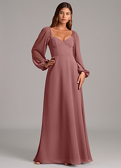 Azazie Annistyn 신부 들러리 드레스 A라인 긴팔 쉬폰 바닥 길이 드레스 image5