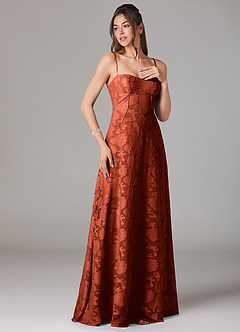 Azazie Valentine Brautjungfernkleider A-Linie Herzausschnitt Blumen-Burnout Kleid Rotbraun image3