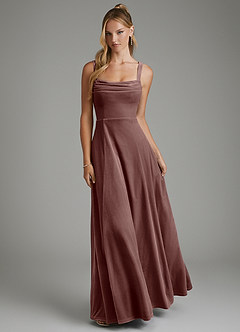 Azazie Shaude Bridesmaid Dresses Espresso A-Line Pleated Velvet Dress image1
