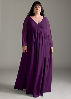 Azazie Teton Maternity Bridesmaid Dresses A-Line Long Sleeve Chiffon Floor-Length Dress image9