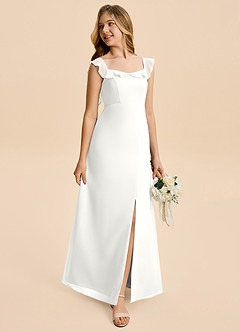 Azazie Cindy Junior White A-Line Ruched Chiffon Dress image4