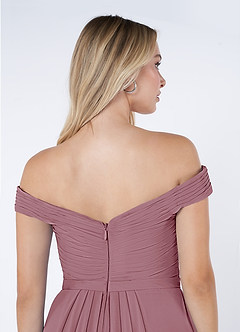 Azazie Audrianna Bridesmaid Dresses Vintage Mauve A-Line Off-The-Shoulder Gathered Chiffon Convertible Dress image6